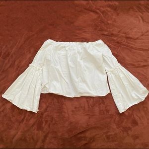 Zara White Off Shoulder Open Back Bell Sleeve Top